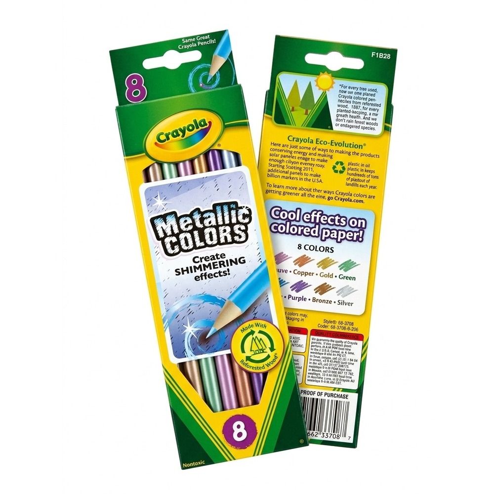 Vintage Crayola Metallic Colored Pencils 8 Count Shimmer Effects Open Box 7/8